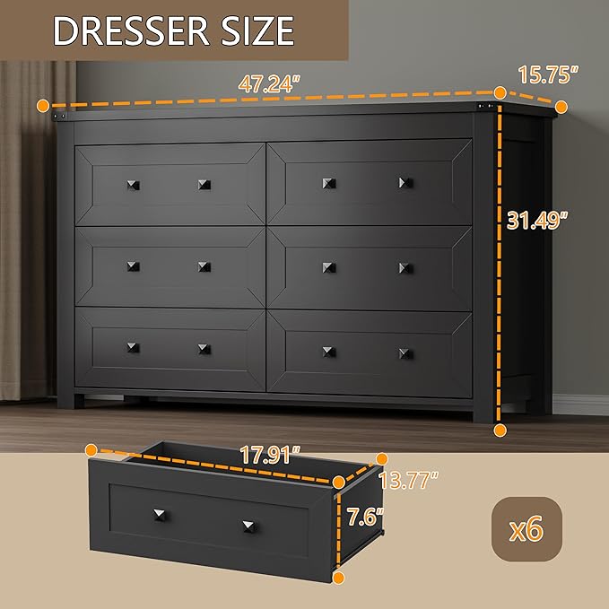 6-Drawer Dresser, Modern Wooden Storage Chest of Drawers, Dresser TV Stand - Image 2