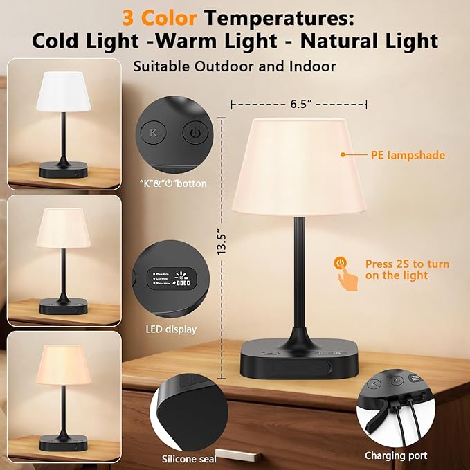 Outdoor Table Lamp - 8000mAh Cordless Rechargeable Battery - Image 2