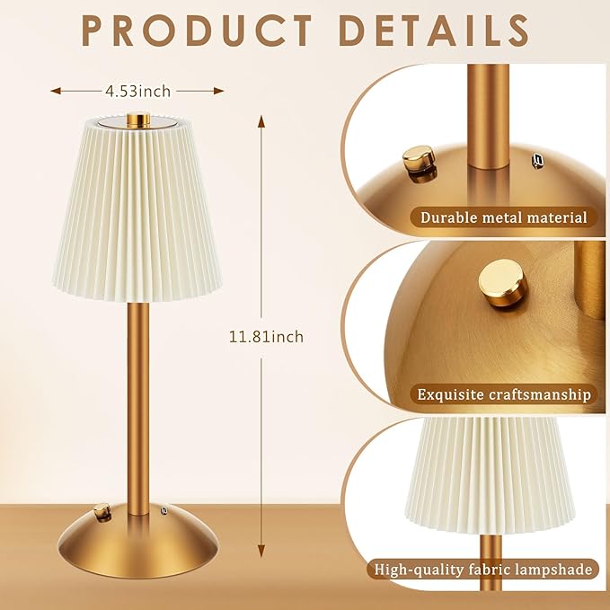 Liliful 4 Pcs Cordless Table Lamp Rechargeable Touch LED Small Gold Portable - Image 2