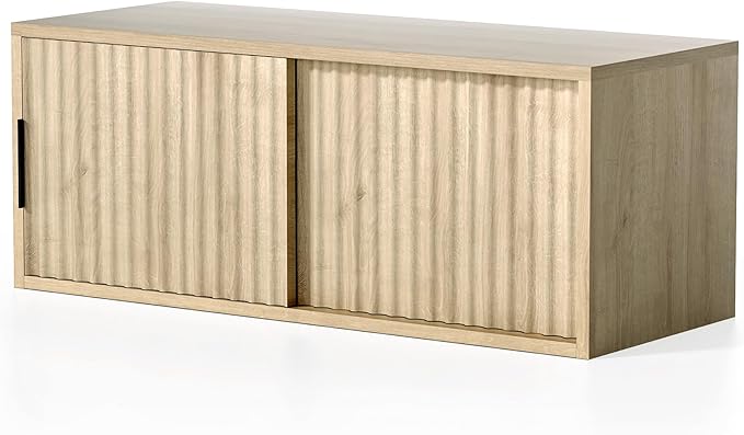 Large Wall Nightstand with Sliding Doors, Modern Fluted Night Stand Storage - Image 8