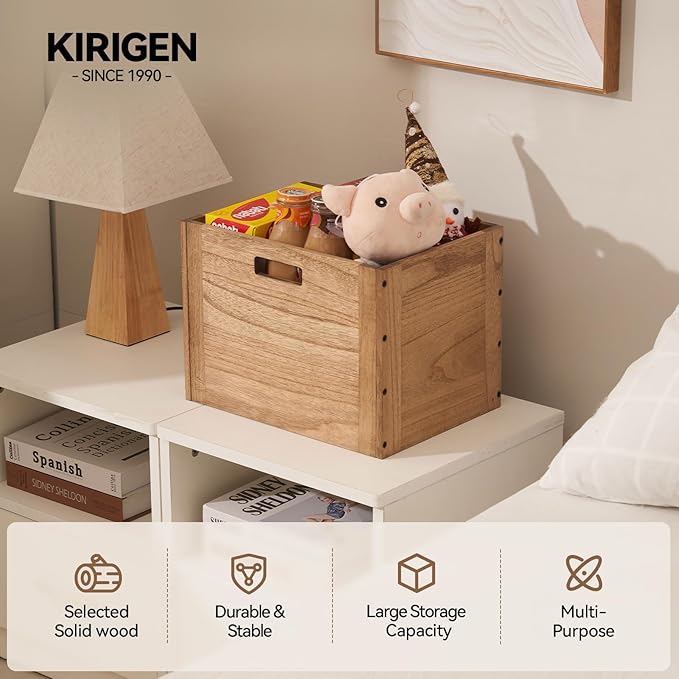 KIRIGEN Stackable Wood Storage Cube /Basket/ Bins Organizer - Image 2