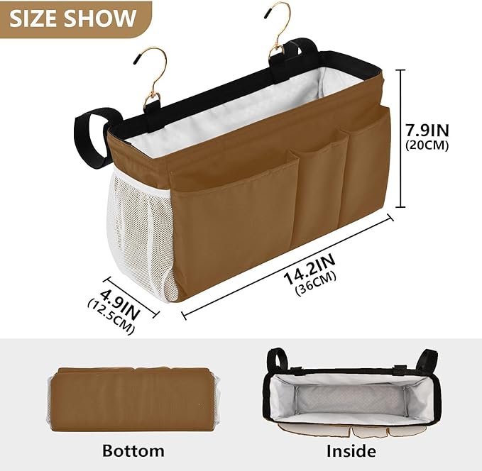 KOPIRIT Brown Bedside Caddy Storage Bag Bedside Organizer - Image 4