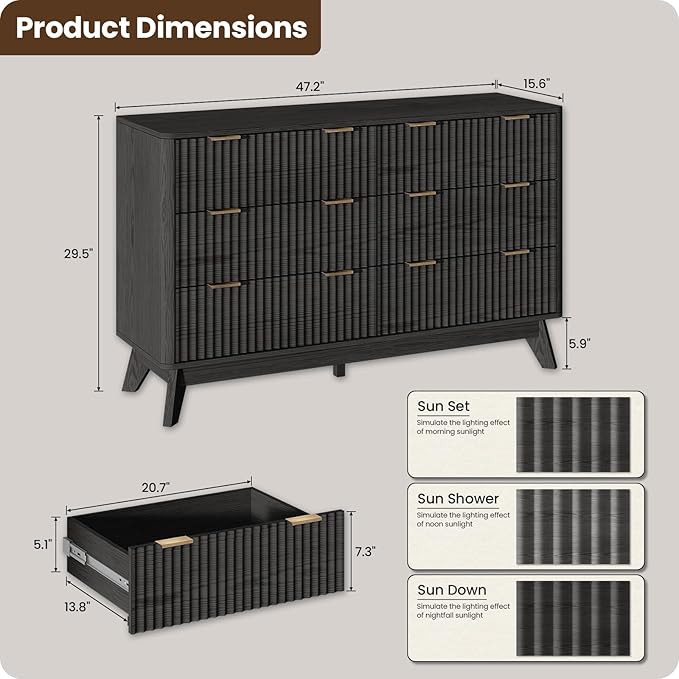 47'' Wide 6 Drawers Dresser for Bedroom, Modern Fluted Vertical Chest - Image 2