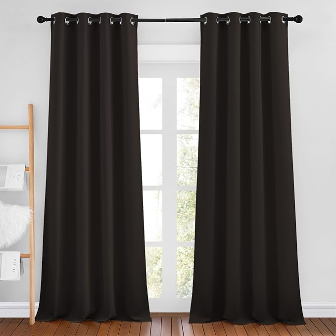 NICETOWN Toffee Brown Blackout Bedroom Curtains 96 inches Long, Grommet Thermal by NICETOWN