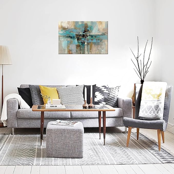 DZL Art A74769 Canvas Prints Abstract Wall Art Print Paintings Blue and Brown - Image 5