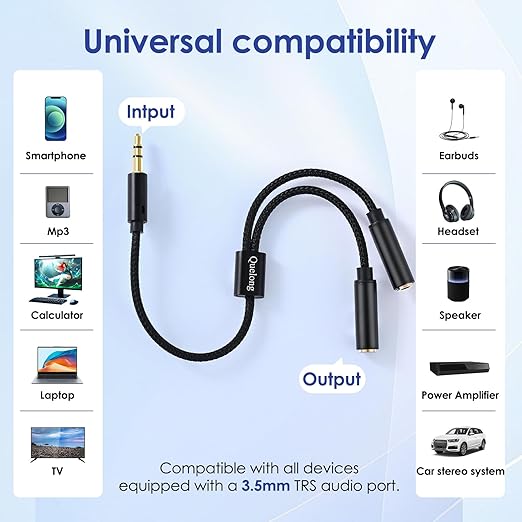 Quelong 2Pcs Headphone Splitter, Dual Headphone Nylon Braided Extension Cable - Image 7