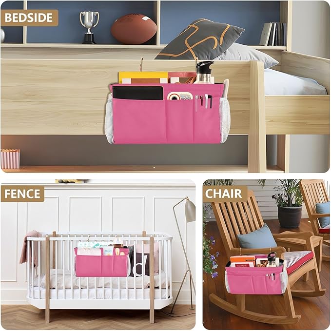 KOPIRIT Neon Rose Red Bedside Caddy Storage Bag Bedside Organizer - Image 8