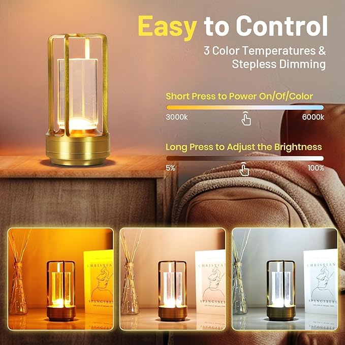 Crystal Lantern Lights Set of 2, Czgor Battery Operated Rechargeable Cordless - Image 3
