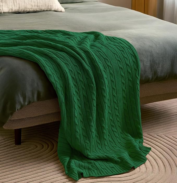 100% Cotton Cable-Knit Throw Blanket: 60" x 70", Ultra Soft, Breathable - Image 3