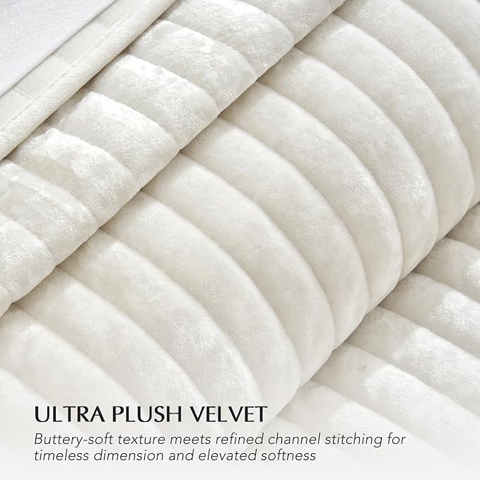 EVERGRACE Velvet Quilt Set King Size, Luxurious Soft Striped Channel Bedding Set - Image 4