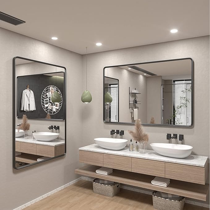 40x36 Inch Black Metal Framed Bathroom Mirror - Image 5