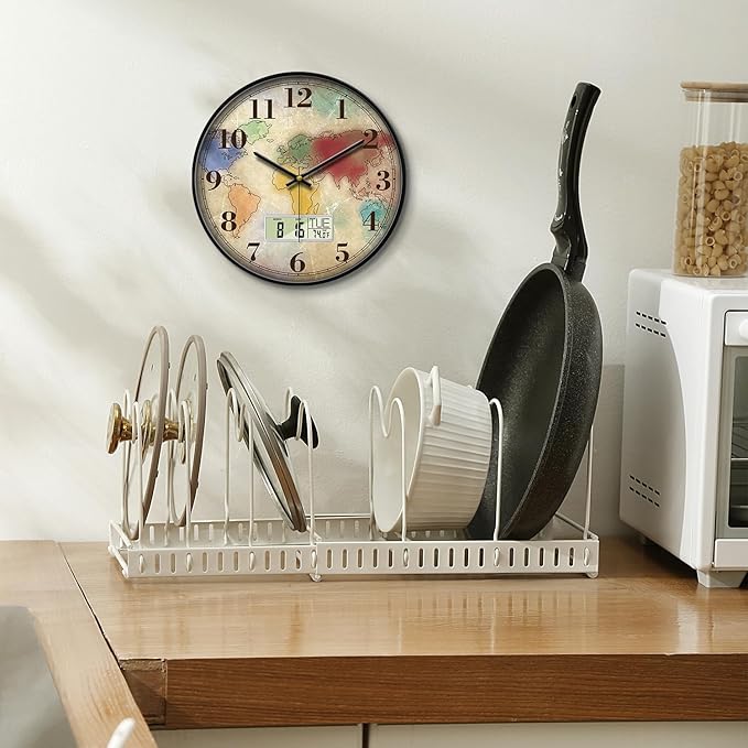 Modern Round Retro Digital and Analog Wall Clock Silent Calendar Colorful World - Image 5
