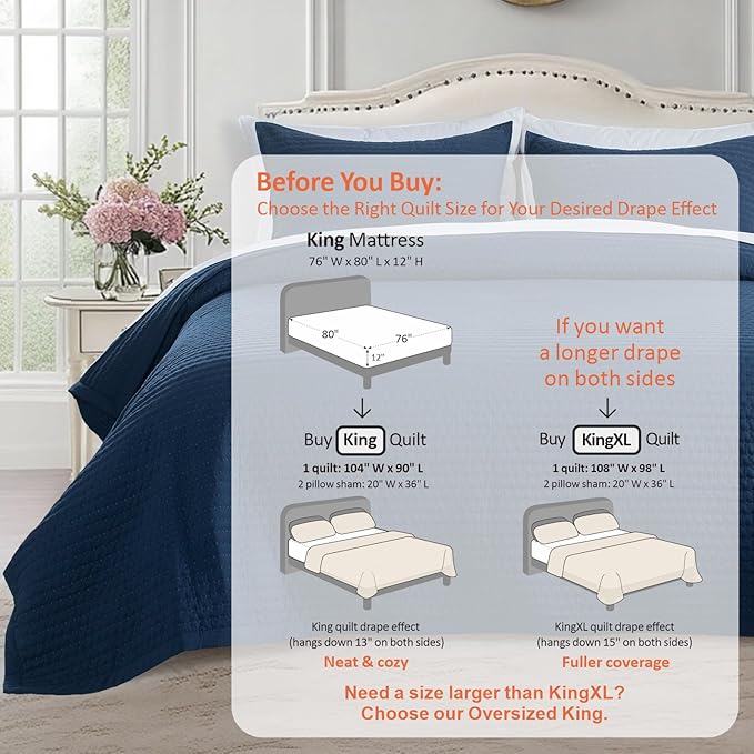 KASENTEX King Quilt Set 104"x90" – Soft Washed 3-Layer Lightweight Bedspread - Image 3