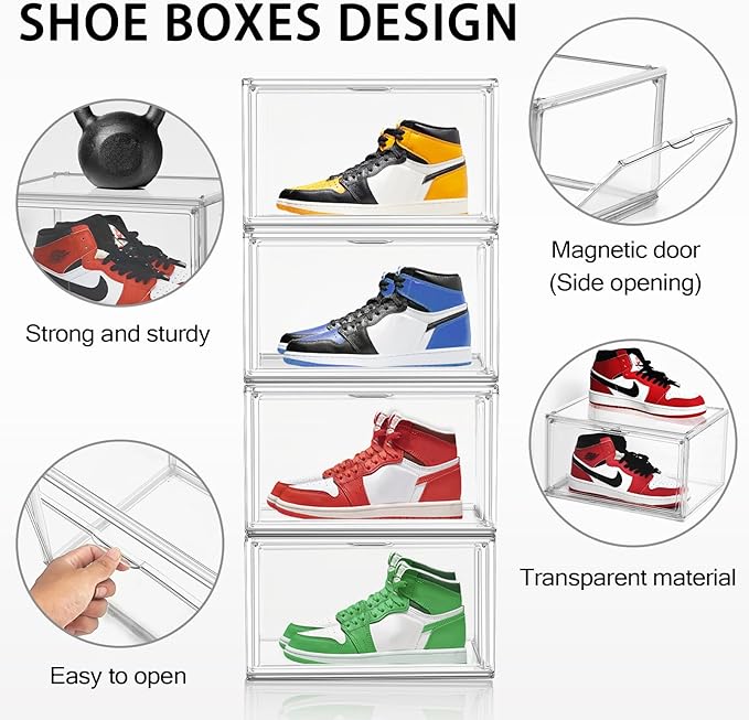 Size 14 Acrylic Sneaker Shoe Display Case, Transparent Shoe Box Storage Bins - Image 4