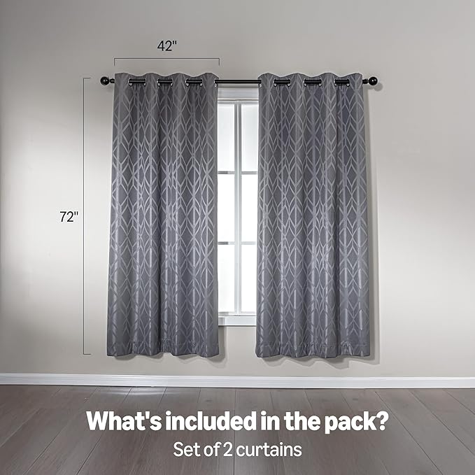 Amazon Basics Jacquard 2-Piece 100% Blackout Curtains, Living Room and Bedroom - Image 5