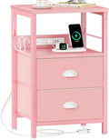Furologee Nightstand with Charging Station, Night Stand with 2 Fabric Drawers by Furologee