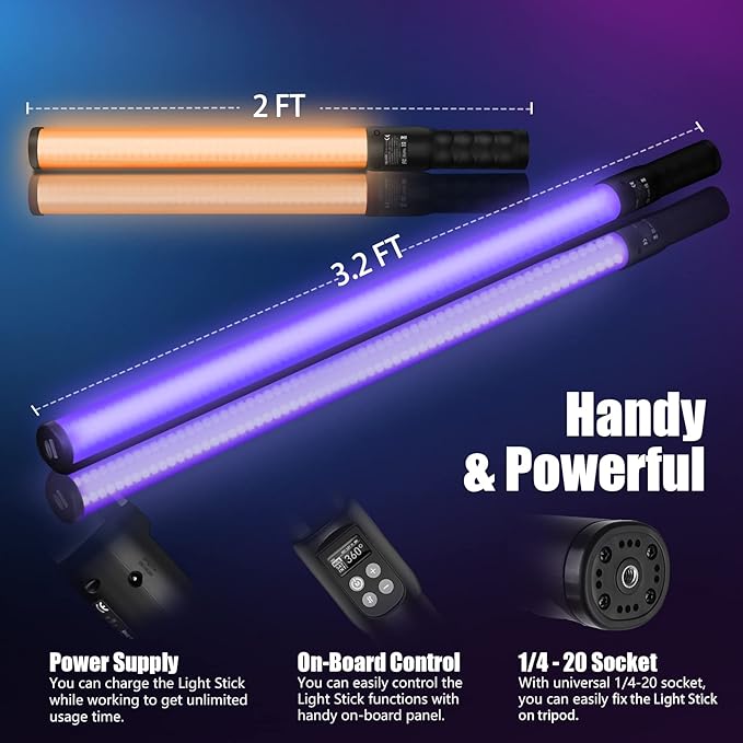 Mettlelite LS400C RGB LED Light Stick Full Color Continuous Output Video Light - Image 7