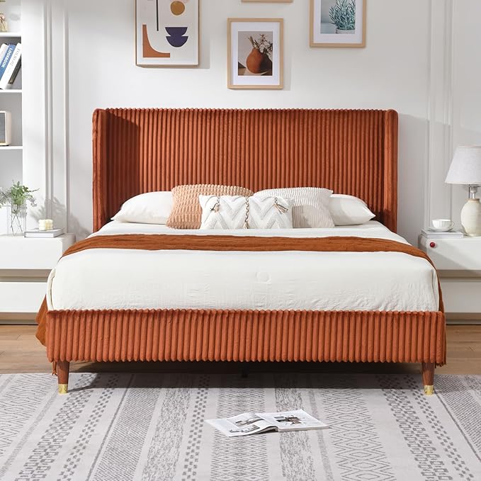 PINJU Queen Size Bed Frame, Upholstered Platform Bed - Image 3