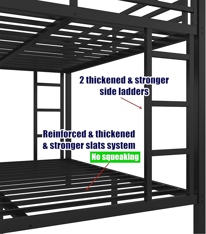 Higher Quality & Stronger Heavy Duty Metal Bunk Bed Frame Queen Over Queen Size - Image 8