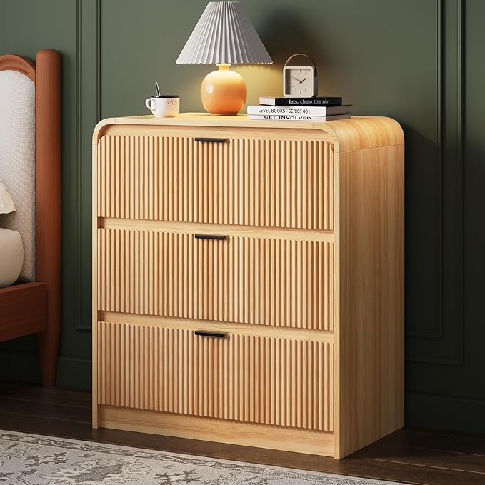 FURSUN 32" Tall Fluted Nightstand, 3 Drawers Wooden End Table w/Storage - Image 8