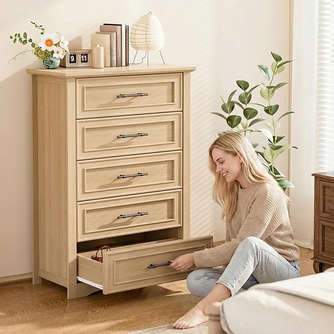 Farmhouse 5 Drawers Dresser, 45.5" H Modern Country Storage Dressers - Image 3