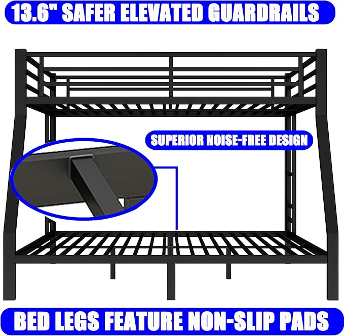 Upgraded Version Thickened Metal Heavy-Duty Queen Over King Bunk Bed, Best - Image 4