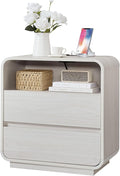 White Nightstand with Charging Station, Modern End Table with 2 Storage Drawers by StandifurnoFurniture