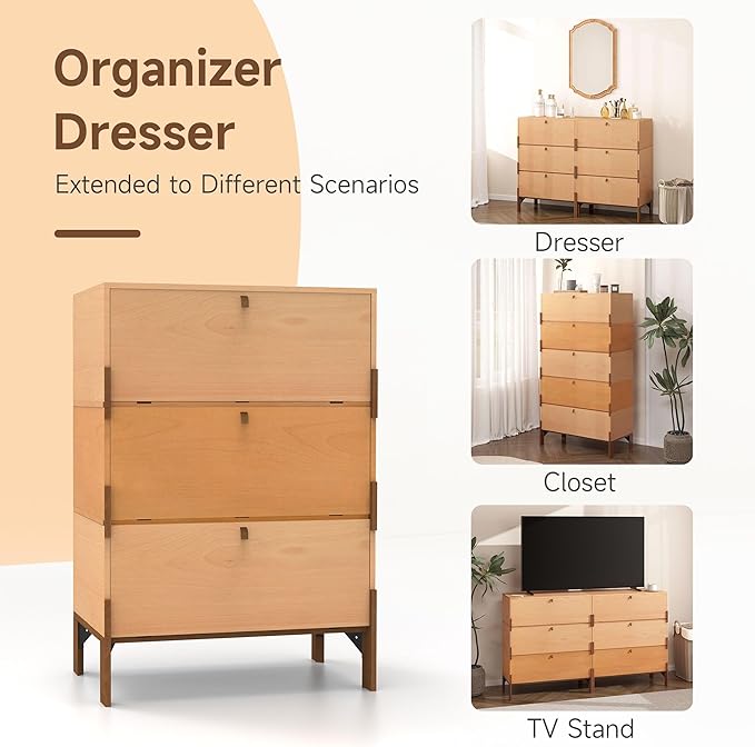 Stackable 3 Drawers Dresser, Customizable Chest of Drawers - Image 4