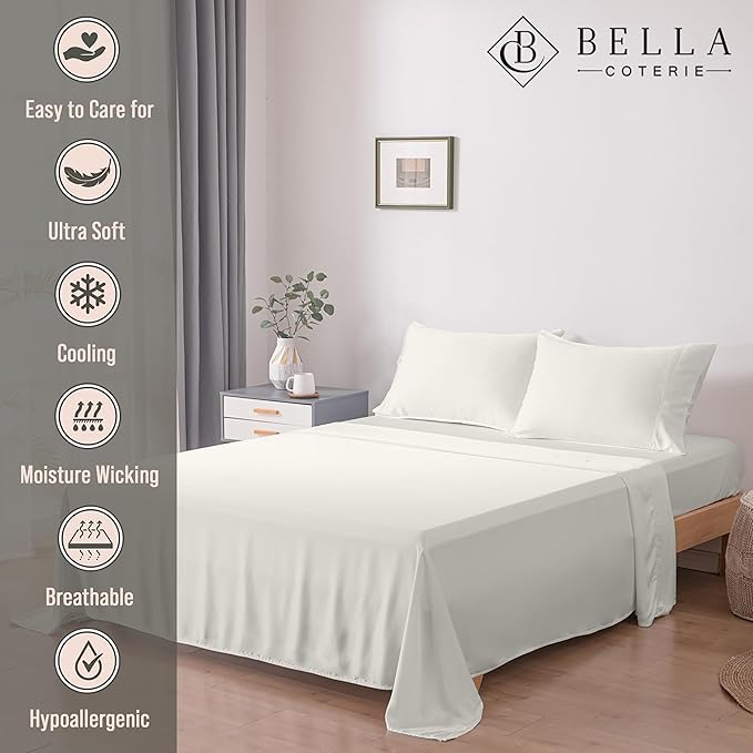 Bella Coterie Luxury Bamboo Viscose Split King Size Sheet Set | 2 Fitted Sheets - Image 3
