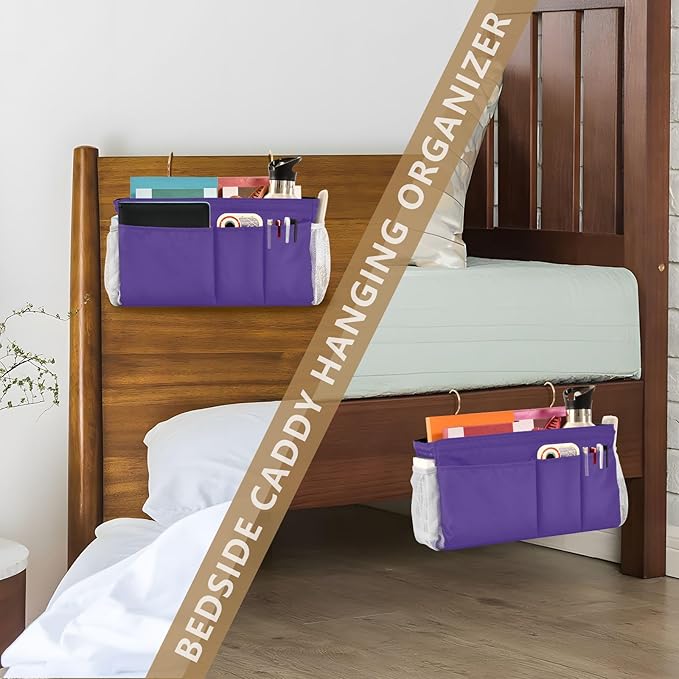 KOPIRIT Dark Purple Bedside Caddy Storage Bag Bedside Organizer - Image 7