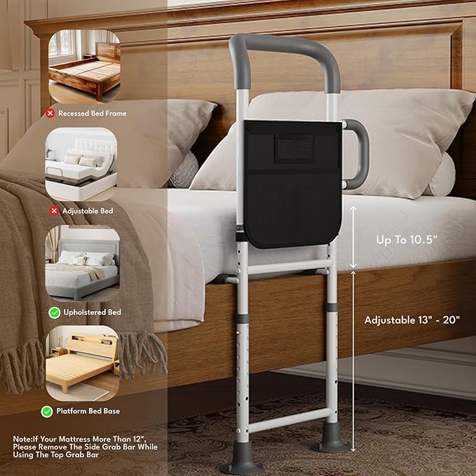 HOMEAL Bed Rails for Elderly Adults Safety, ASTM Approved Adjustable Bedside - Image 2