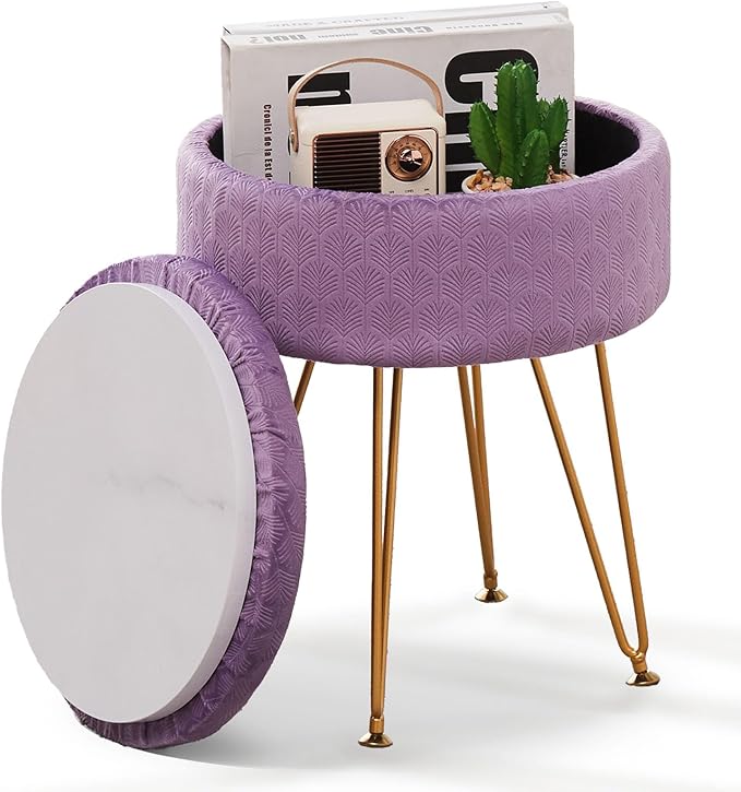 Cpintltr Footrest Footstools Round Velvet Ottoman - Image 4