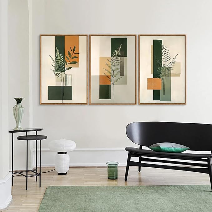 Yeehomedec Sage Green Fern Leaf Framed Canvas Wall Art, Boho Abstract Wall Decor - Image 5