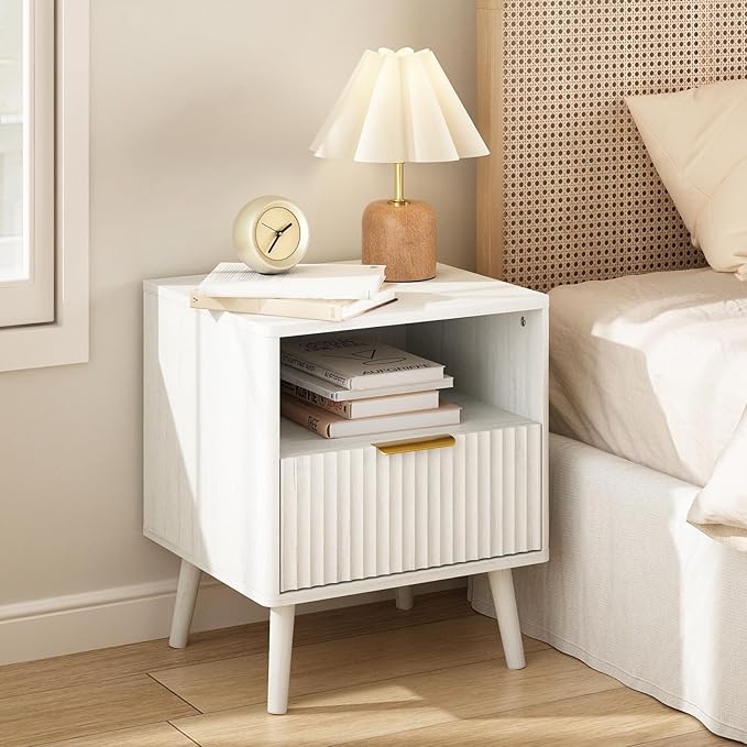 CARPETNAL Fluted Nightstand, Wood End Table Mid Century Night Stands - Image 4