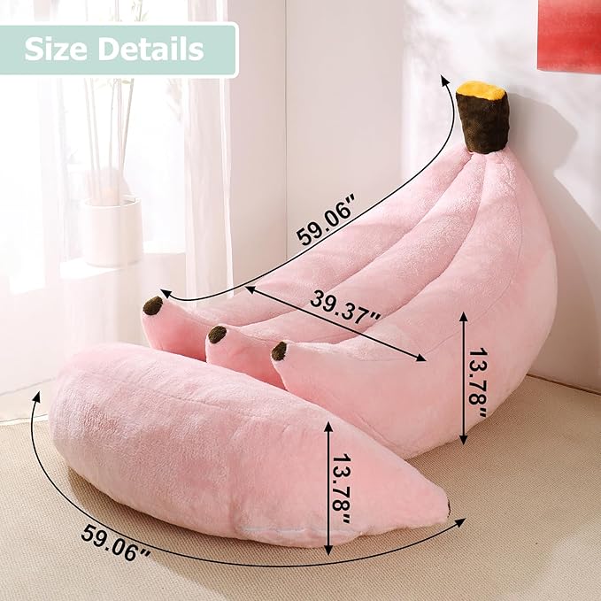 Banana Bean Bag Chair with Ottoman, Floor Sofa Bed with Footrest, Comfy - Image 2