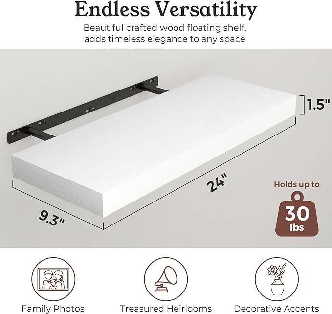 Floating Shelves for Wall, 9.3" Deep Wall Mounted Wood Shelves for Bathroom - Image 2