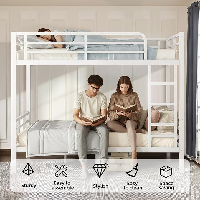 Full Over Full Bunk Bed Frame, Heavy Duty Metal Loft Bed - Image 4