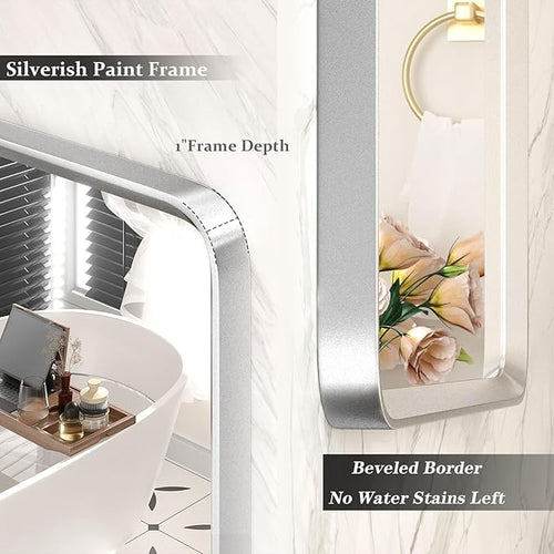 22x30 Inch Silver Bathroom Mirror, Rounded Rectangle Bathroom Vanity Mirror - Image 2