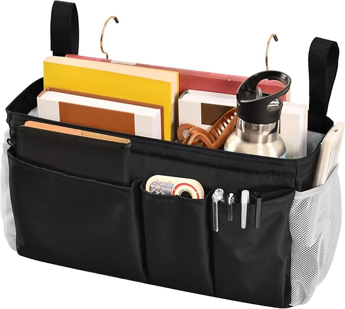 KOPIRIT Black Bedside Caddy Storage Bag Bedside Organizer - Image 3