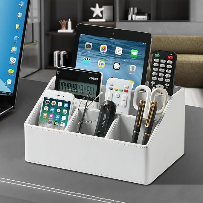MEIBOOCH PU Leather Desk Organizer, Luxury Remote Control Holder - Image 3