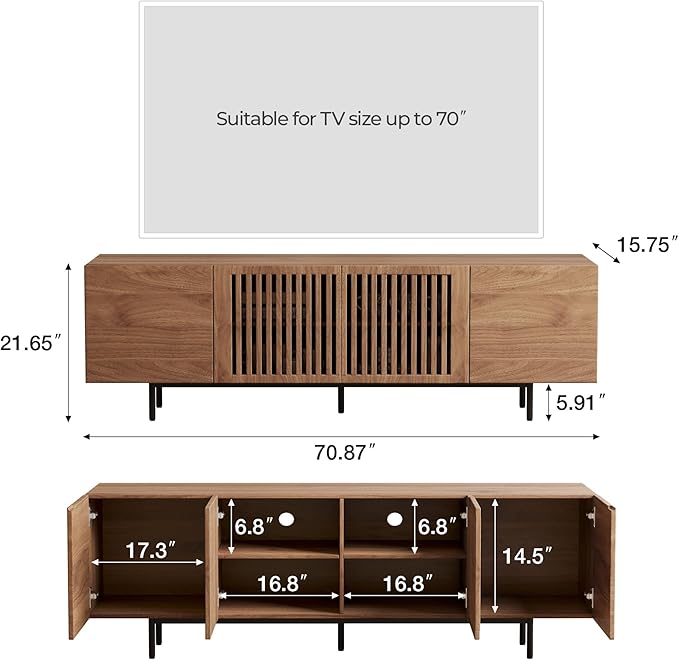 Pajiasen 70.87″ Mid Century Modern Walnut TV Stand - Image 2