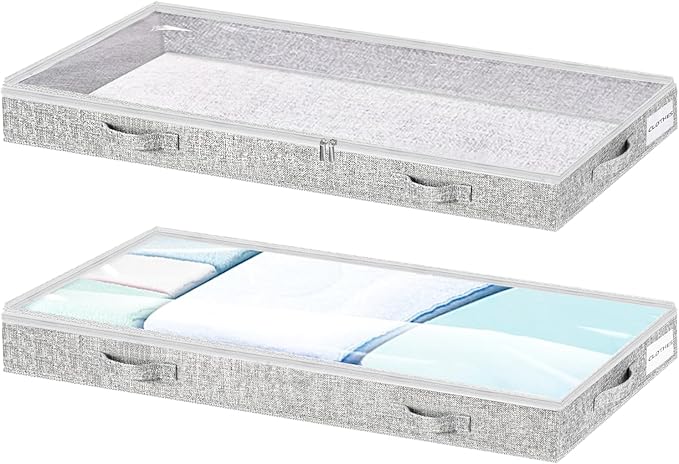 Low Profile Under Bed Storage, 3-Inch High Foldable Underbed Storage Bins by Tinharthy