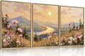 LHIUEM Large Boho Sunset Wildflower Framed Canvas Wall Art, Nature Pink Flower by LHIUEM