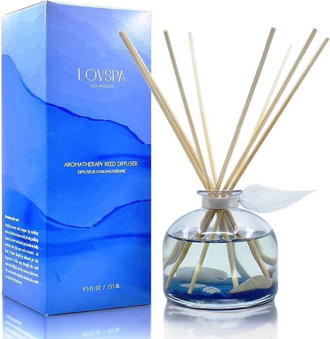 LOVSPA Reed Diffuser Set, Escape Beach Getaway Scented Oil Diffuser by LOVSPA