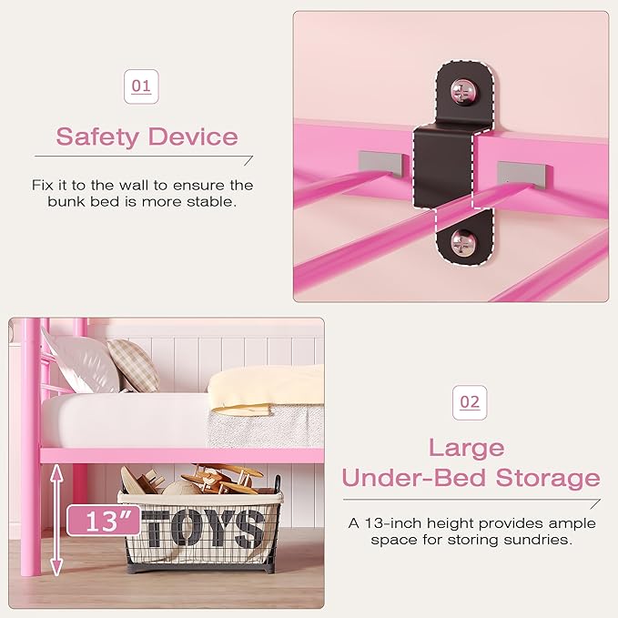 VECELO Bunk Bed Twin Over Twin, Metal Bunkbeds - Image 4