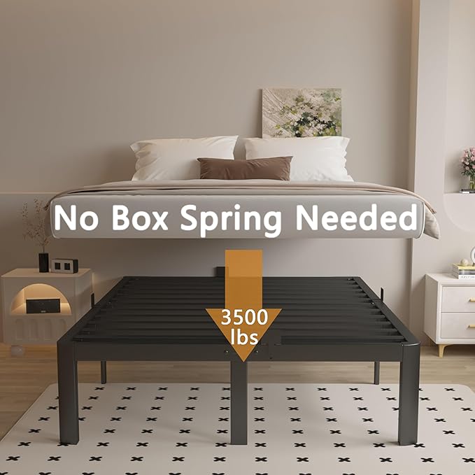 Full Size Bed Frame 16 Inch Black, Metal Platform Full Bed Frame - Image 4