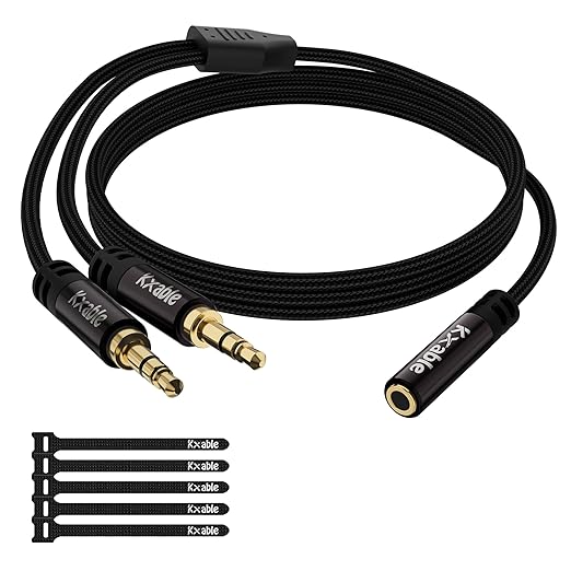 Kxable 1/8 Inch TRS Stereo Y Splitter Cable 1.5FT, 3.5mm Female to 2-Male by Kxable