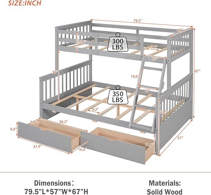Merax Wood Bunk Bed with Drawers, Convertible Wood Bunk Bed with Ladders and - Image 2