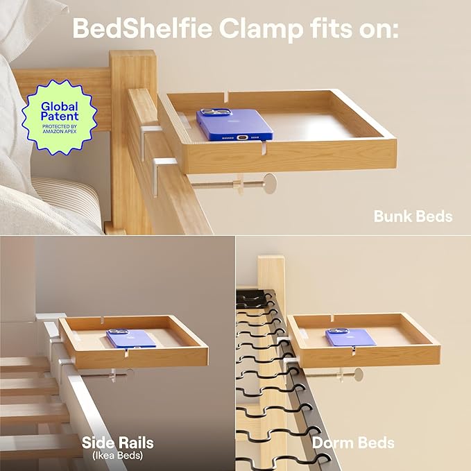 BedShelfie Wood Bedside Shelf for Bunk Bed & Top Bunk, College Dorm Room - Image 5
