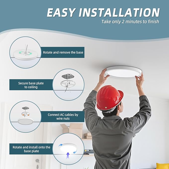 TOPELER 9inch Flush Mount Ceiling Light, Dimmable Ultra-Thin LED Ceiling Light - Image 7
